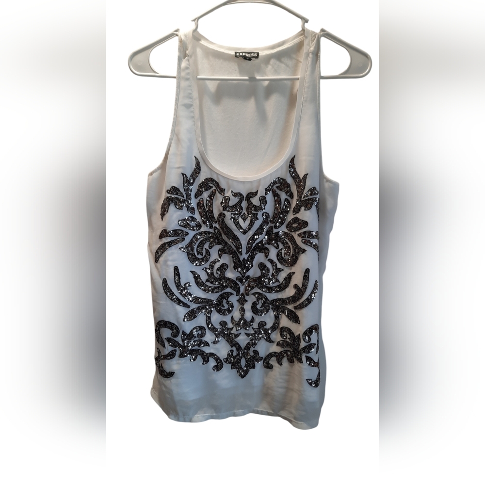 Express White Sequin Sleeveless Blouse size Medium